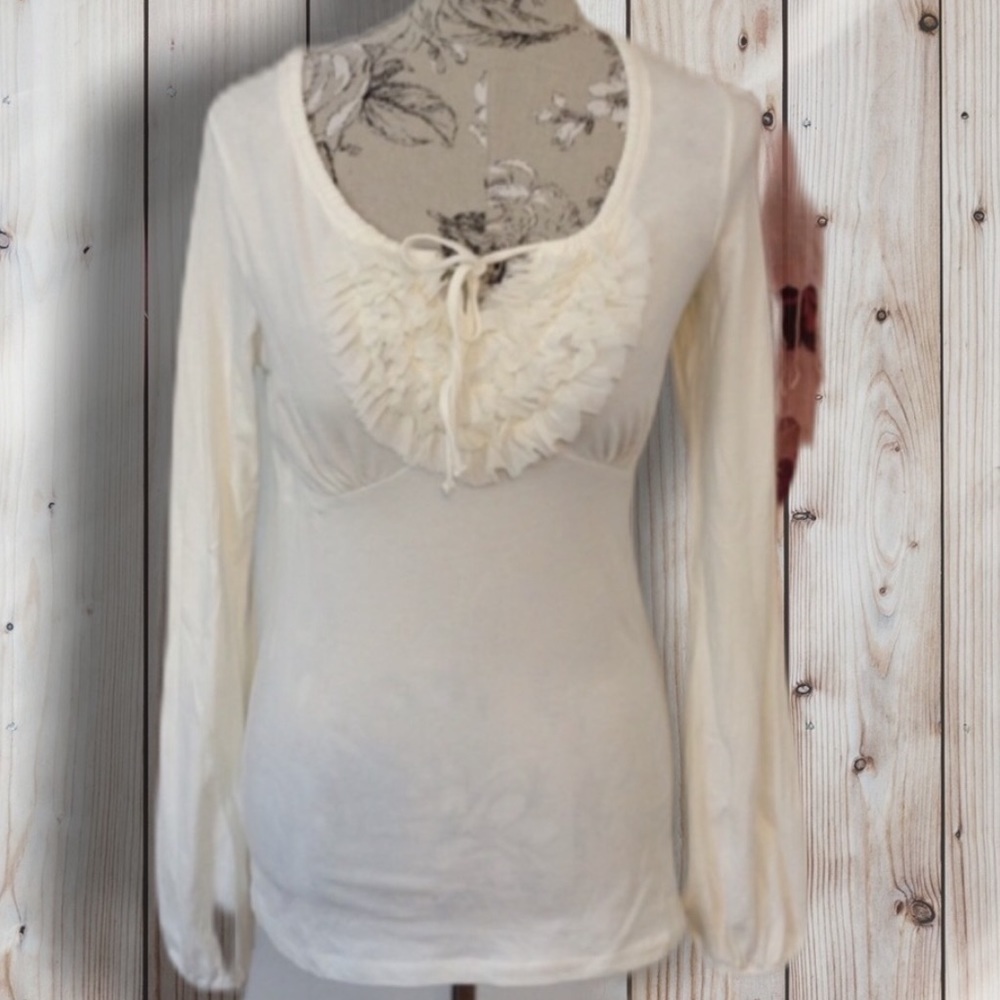 BCBG Off White Long Sleeve Top M